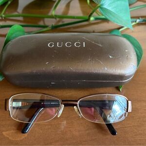 Gucci Brown and Gold Rectangular woman Glasses